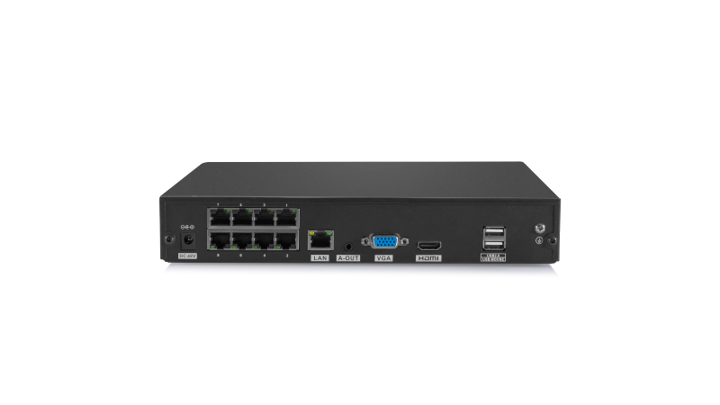 Inregistrator Retea OOGIS NVR-PS8810F-8P ● H.265 / H.264 ● NVR: 80Mb, cu 10 canale 8MP(4K) compatibil ONVIF, P6S ● 8  Porturi POE 120W ● Analiza AI