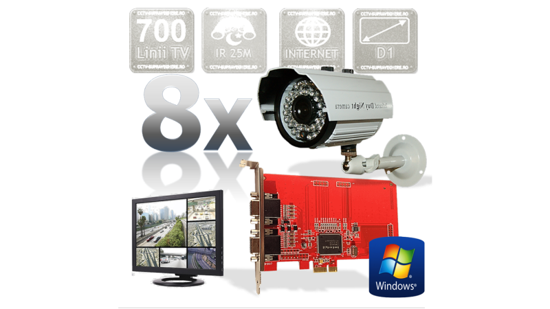 Kit PC supraveghere video 8 camere infrarosu exterior Full D1 700TVL