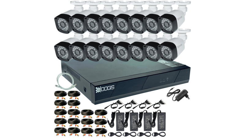 Kit Supraveghere OOGIS™ K5MN16BR cu 16 Camere 5MP (2K) IR 20m exterior, 1920N, Complet, acces mobil, noapte/zi