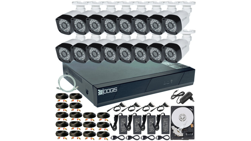 Kit Supraveghere OOGIS™ K5MN16BR-10 cu 16 Camere 5MP (2K) IR 20m exterior, 1920N, Complet + HDD1TB, acces mobil, noapte/zi