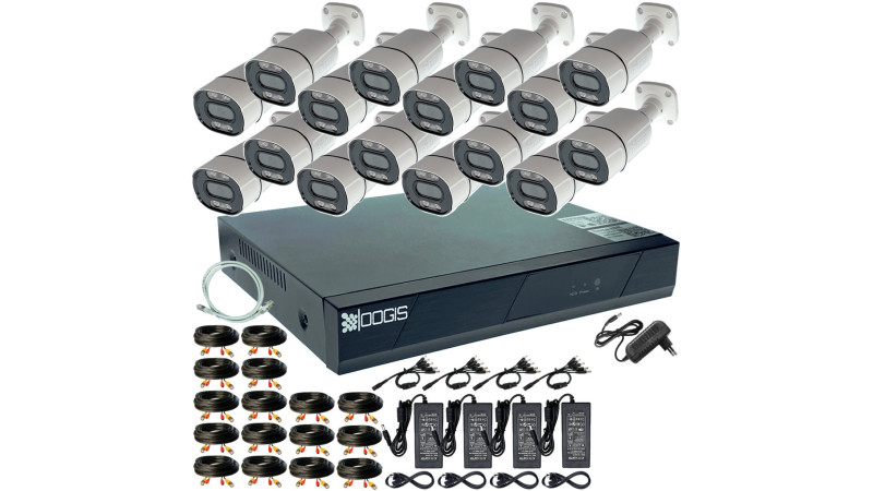 Kit Supraveghere OOGIS™ K5MN16CR cu 16 Camere 5MP (2K) IR 30m Microfon exterior, 1920N, Complet, acces mobil, noapte/zi