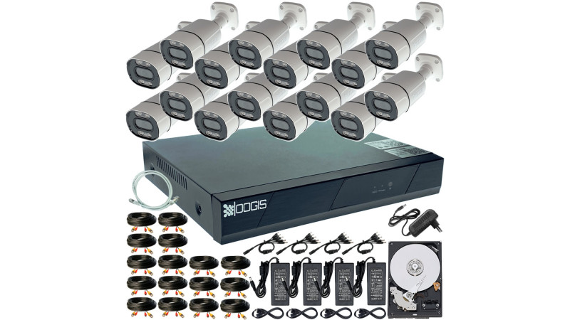 Kit Supraveghere OOGIS™ K5MN16CR-20 cu 16 Camere 5MP (2K) IR 30m Microfon exterior, 1920N, Complet + HDD2TB, acces mobil, noapte/zi