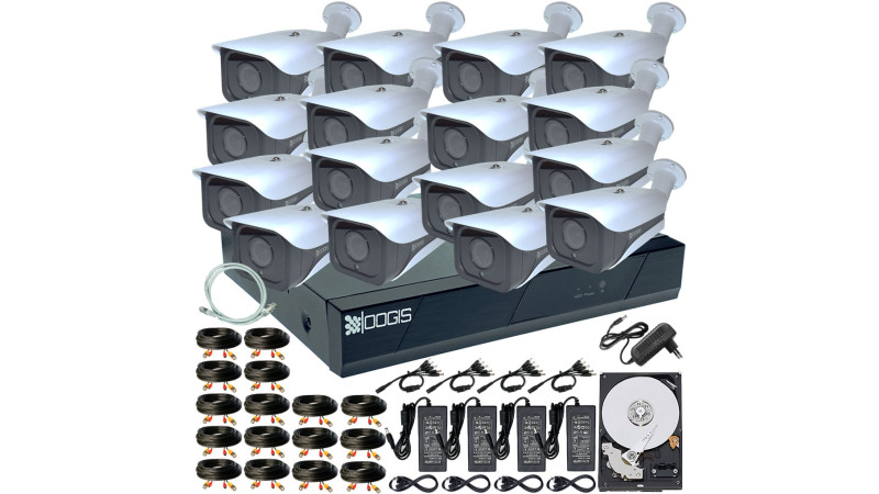 Kit Supraveghere OOGIS™ K5MN16RC-20 cu 16 Camere 5MP (2K) Color Noaptea 50m exterior, 1920N, Complet + HDD2TB, acces mobil, noapte/zi