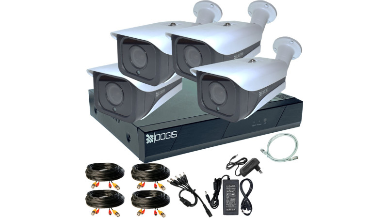 Kit Supraveghere OOGIS™ K5MX4RC cu 4 Camere 5MP (2K+) Color Noaptea 50m exterior, 1920P, Complet, acces mobil, noapte/zi