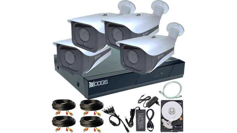 Kit Supraveghere OOGIS™ K5MN4ERR-10 cu 4 Camere 5MP (2K) IR 50m exterior, 1920N, extensibil la 8, Complet + HDD1TB, acces mobil, noapte/zi