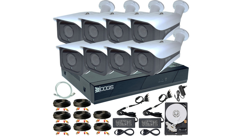 Kit Supraveghere OOGIS™ K8MX8RR-20 cu 8 Camere 8MP (4K) IR 50m exterior, 2160P, Complet + HDD2TB, acces mobil, noapte/zi
